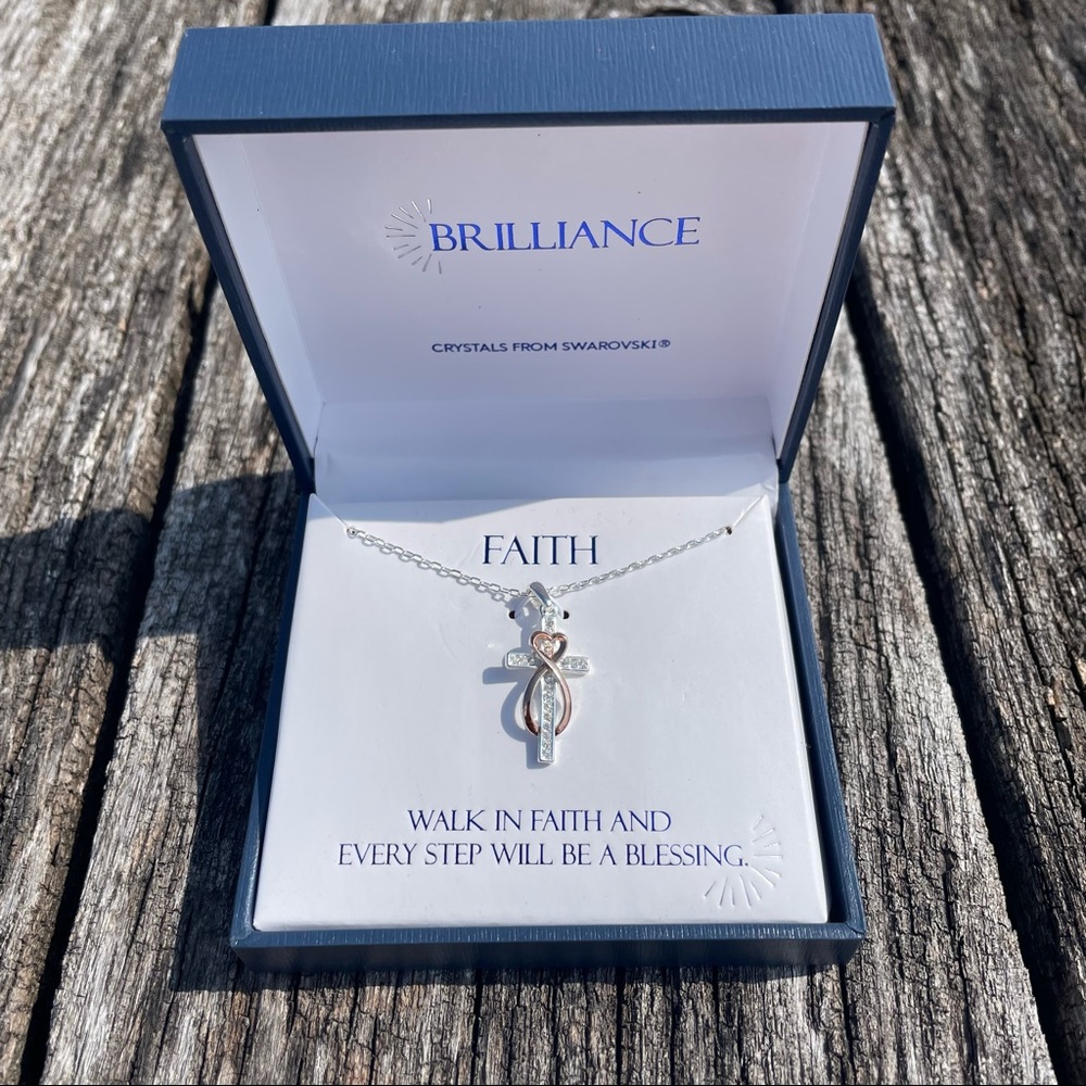 Cross NWT Brilliance Swarovski fine silver plated necklace God, Jesus, faith